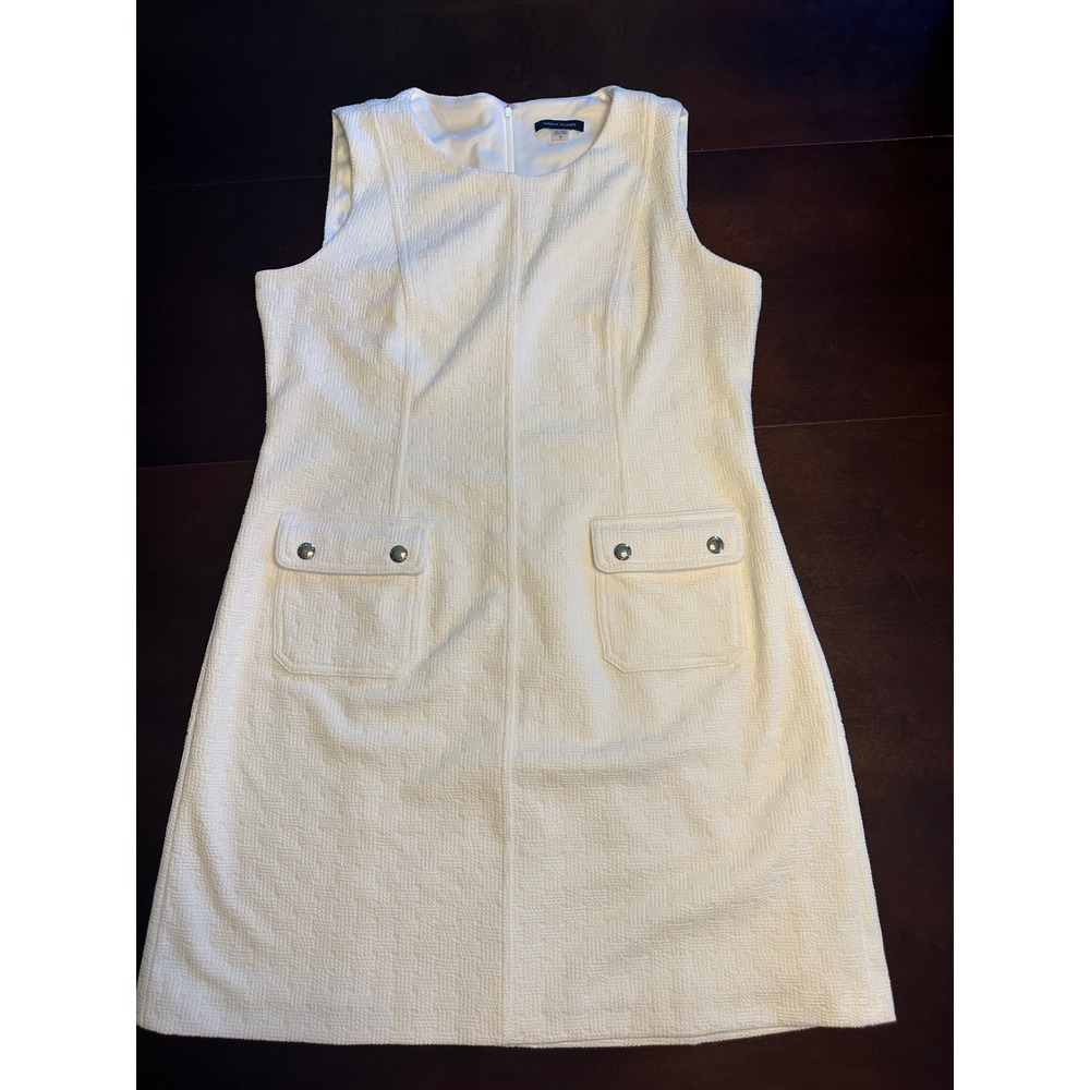 Tommy Hilfiger Dress Women 16 White Shift Textured Waffle Knit Pocket Sleeveless
